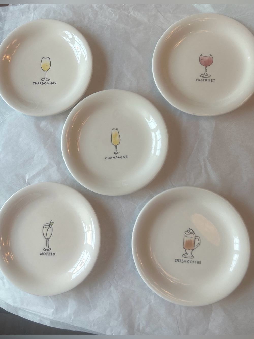 Blackhawk Ceramic Cocktail & Wine Small 6” Appetizer Plates - Set of 5